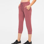 Women Crop Running Active Lounge Jogger Capris with Side pockets Naked Feeling Leggings Drawstring waist good quality