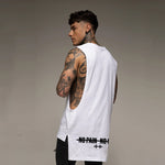 Cotton Gym Clothing Fitness Tank Tops Men Extend Cut Off Dropped Armholes Sports Vest Bodybuilding Workout Sleeveless Shirt